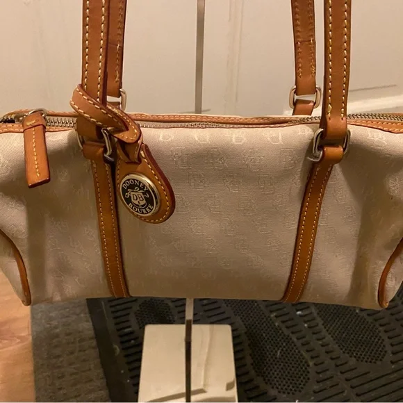 Dooney & Burke canvas rectangular satchel tan and brown - Picture 1 of 12